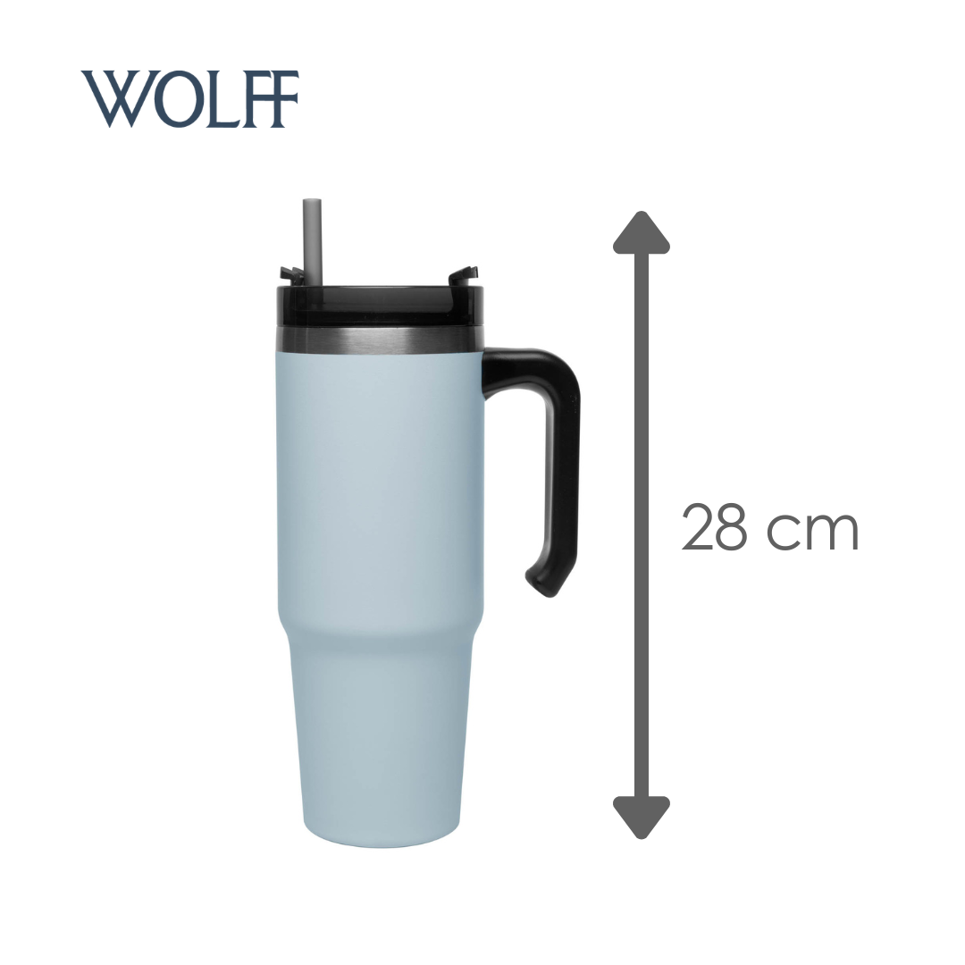 Copo Térmica Parede Dupla SlimTerm e Canudo Azul 890ml - Wolff