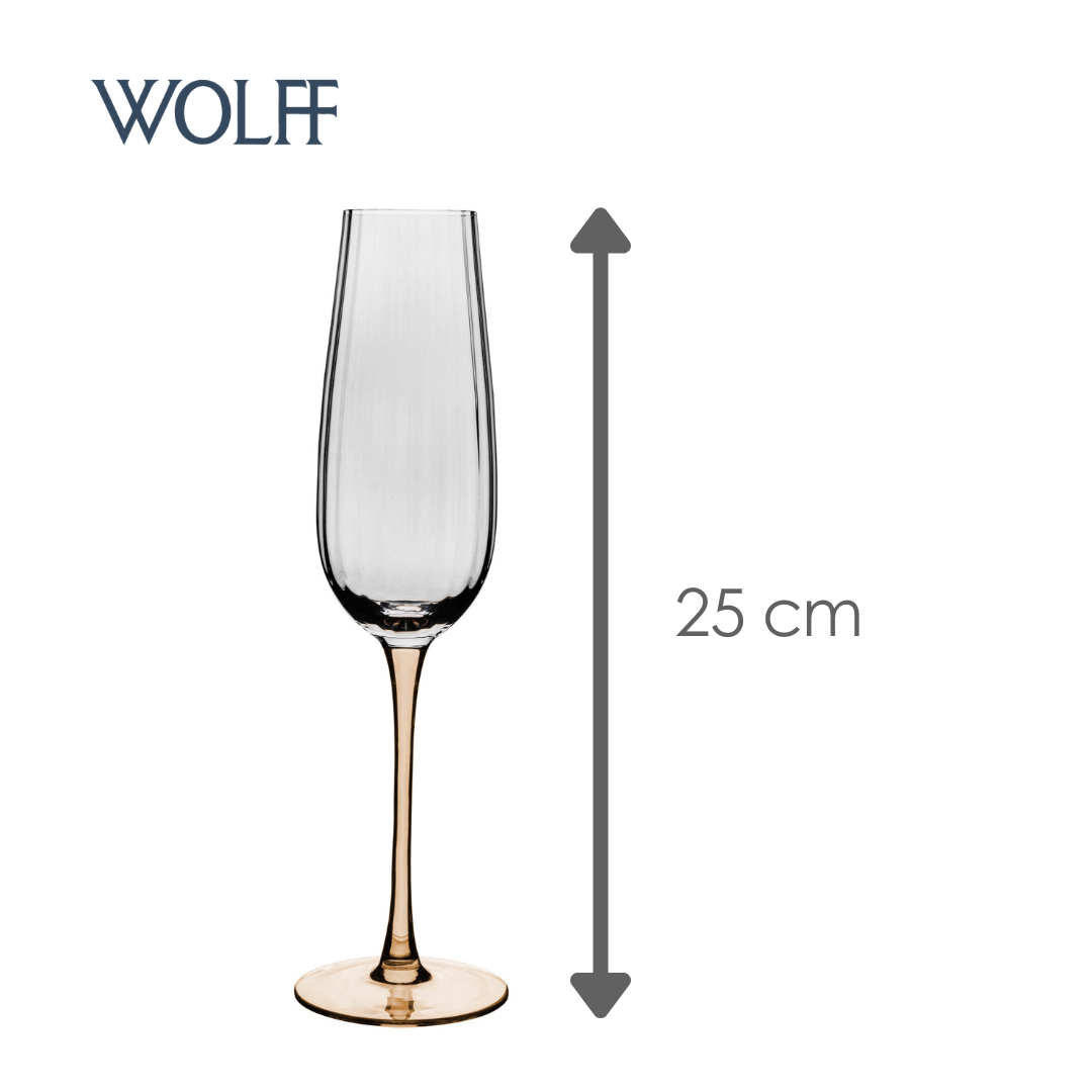 Conjunto 2 Taças de Champagne De Vidro Com Haste Âmbar Classic 230Ml - Wolff