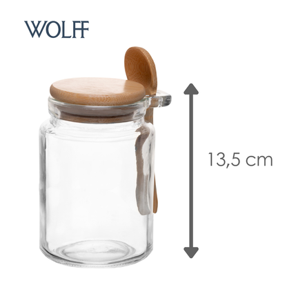 Porta Mantimentos Redondo com Colher e Tampa de Bambu 350ml Vidro - Wolff
