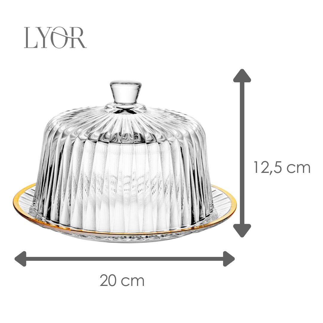 Queijeira com Tampa e Fio de Ouro Radial 20cm x 20cm x 12,5cm Cristal - Lyor