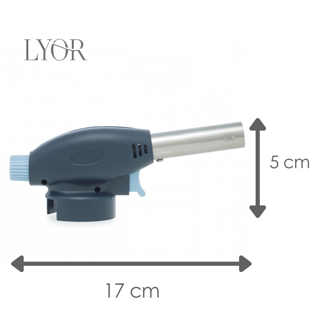 Maçarico Culinário Portátil de Aço Inox Azul 17cm x 6,5cm x 5cm - Lyor