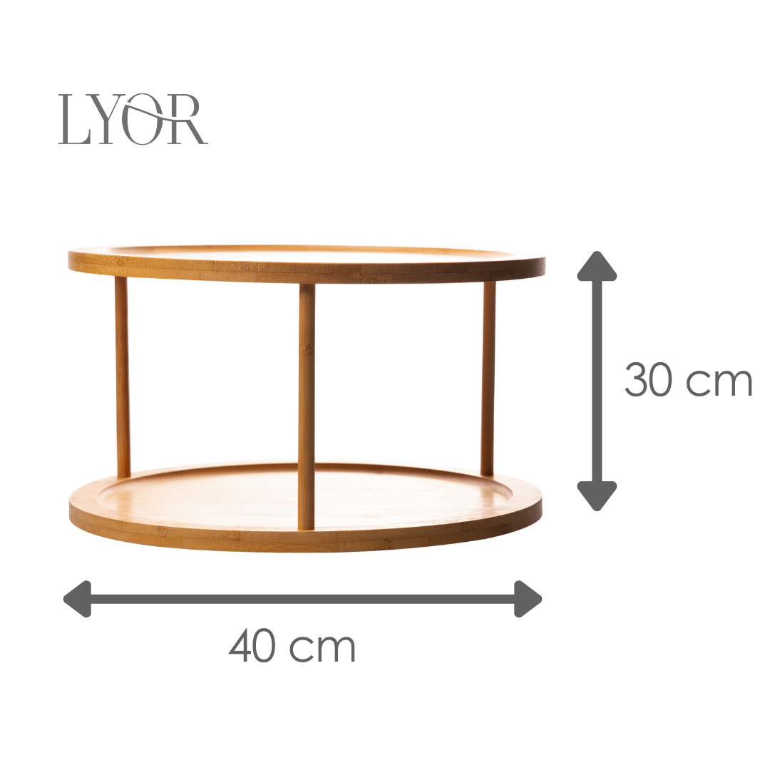Organizador Giratório 2 Andares de Bambu 30cm x 30cm x 18,5cm - Lyor