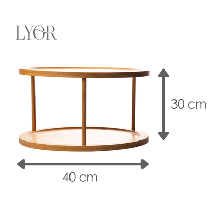 Organizador Giratório 2 Andares de Bambu 30cm x 30cm x 18,5cm - Lyor