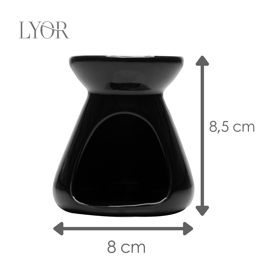 Difusor para Óleos Essenciais com Vela 8cm x 8cm x 8,5cm Preto Cerâmica - Lyor