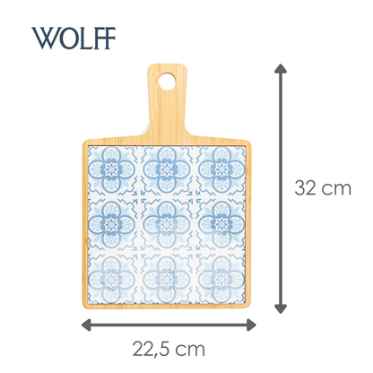 Conjunto 2 Peças Tábua com Bandeja Mosaico 22,5cm × 32cm × 1cm Bambu - Wolff