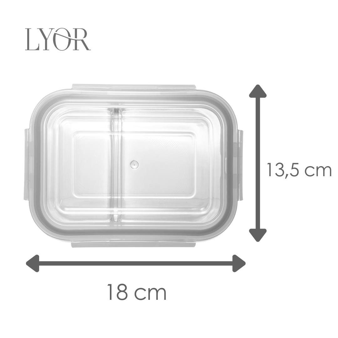 Pote Hermético de Vidro Borossilicato com Divisória e Tampa Plástica 640ml - Lyor