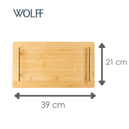 Bandeja com Alça de Metal Dourada Seattle 39cm x 21cm Natural Bambu- Wolff