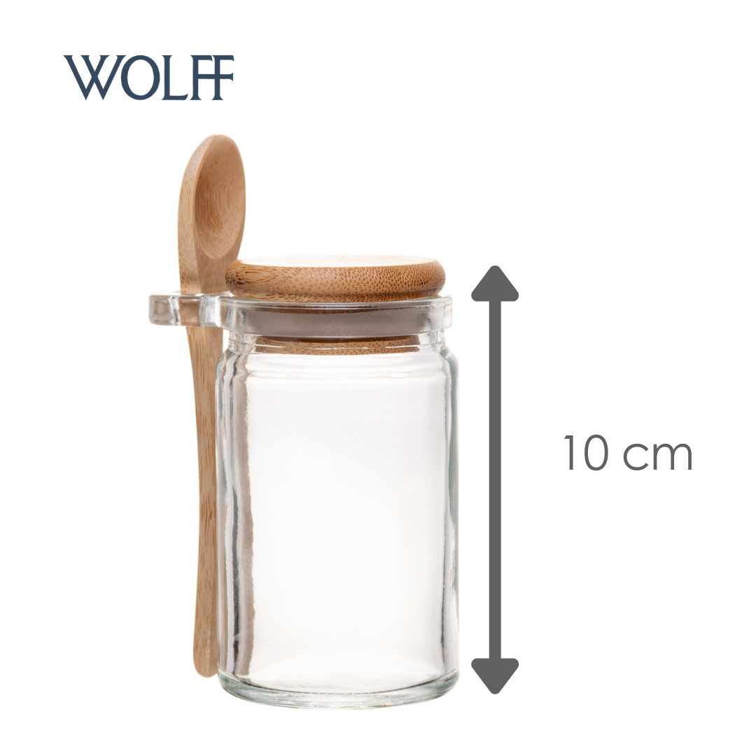 Porta Mantimentos Redondo com Colher e Tampa de Bambu 140ml Vidro - Wolff
