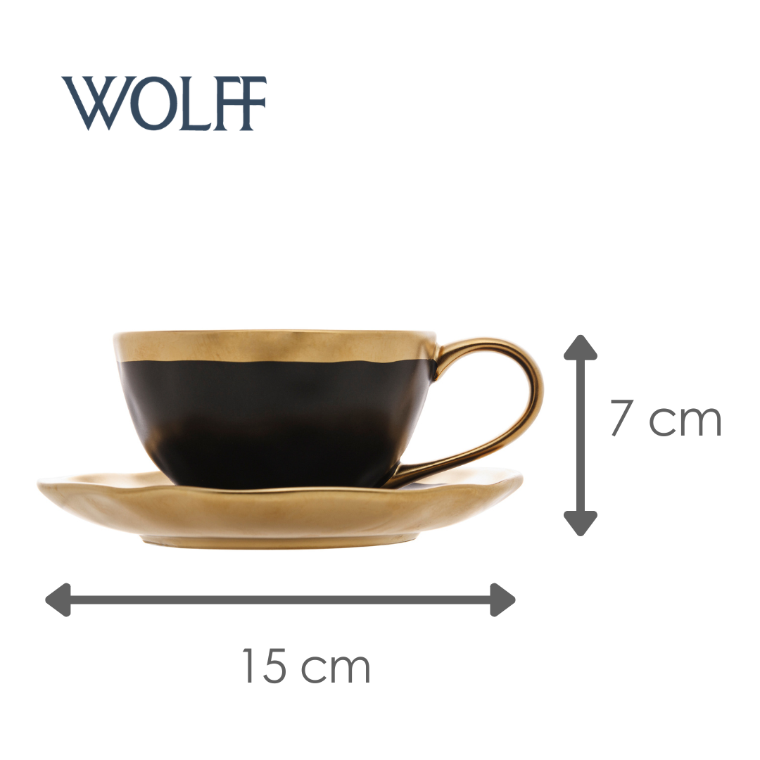 Xícara de Chá De Porcelana Dubai Preto E Dourado 200ml Wolff
