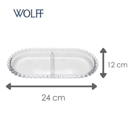 Petisqueira de Cristal com Divisória Oval Pearl 24cm x 12cm x 2cm - Wolff