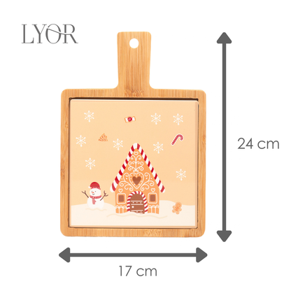 Conjunto 2 Peças Tábua com Bandeja Encanto de Natal 24cm x 17cm x 1cm Bambu - Lyor