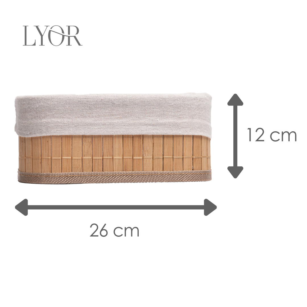 Conjunto 3 Cestos Retangulares de Bambu com Forro em Tecido - Lyor