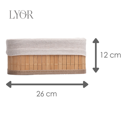 Conjunto 3 Cestos Retangulares de Bambu com Forro em Tecido - Lyor