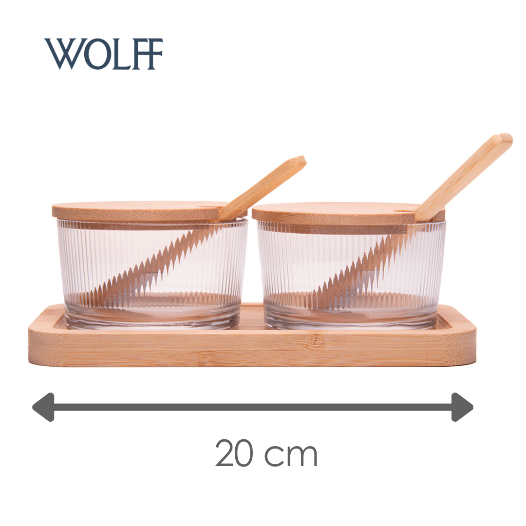 Conjunto 2 Porta Geleia com Tampa Colher e Bandeja Lines Bambu - Wolff