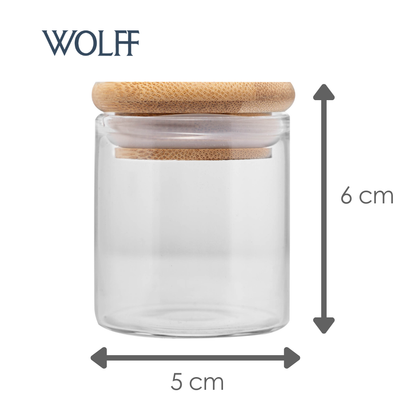 Porta Mantimento de Vidro Borossilicato com Tampa de Bambu 60ml - Wolff