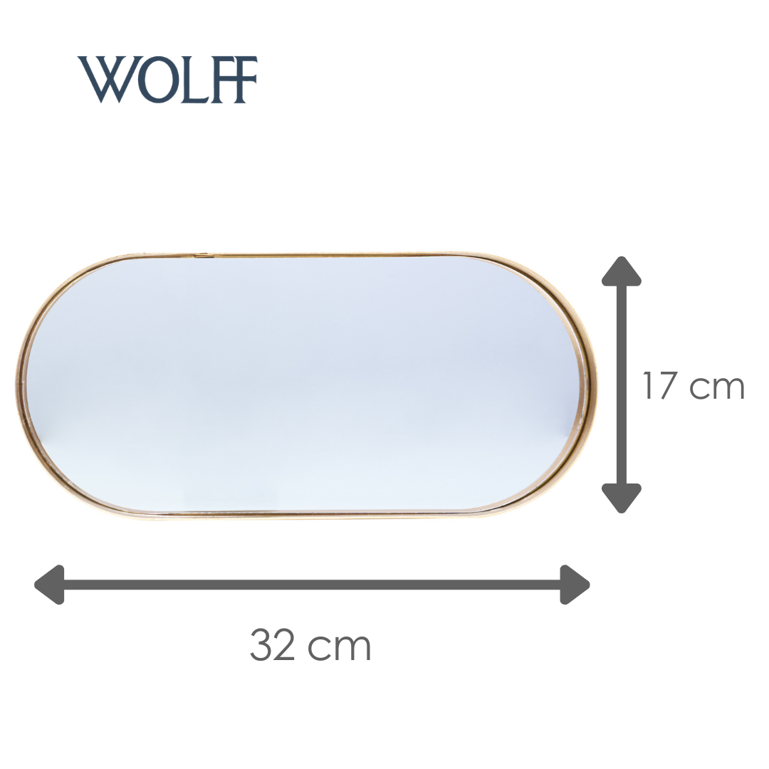 Bandeja com Espelho Cléance 32cm x 17cm x 3cm Dourada Metal - Wolff