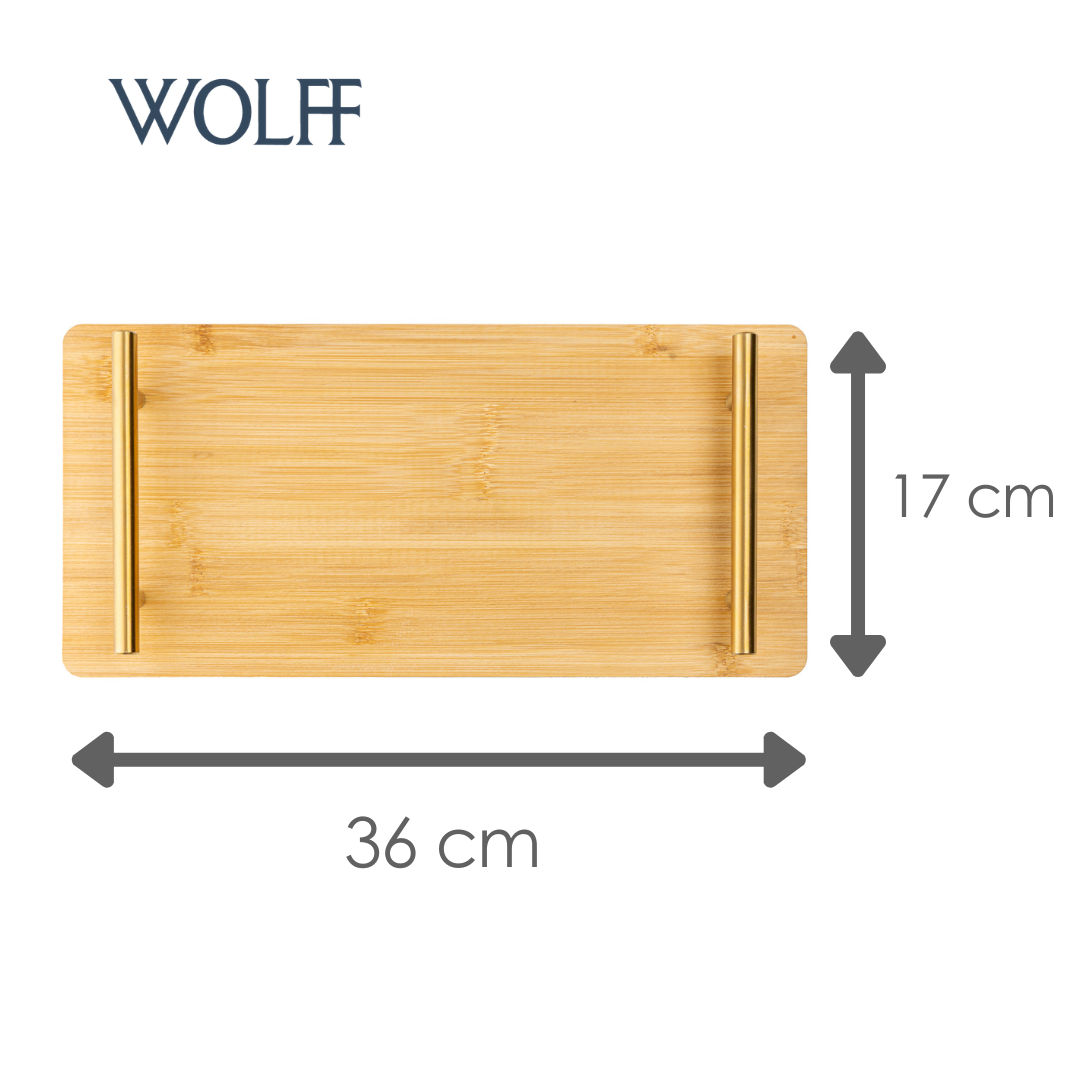 Bandeja com Alça de Metal Dourada Seattle 36cm x 17cm Natural Bambu- Wolff