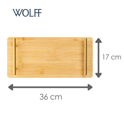 Bandeja com Alça de Metal Dourada Seattle 36cm x 17cm Natural Bambu- Wolff