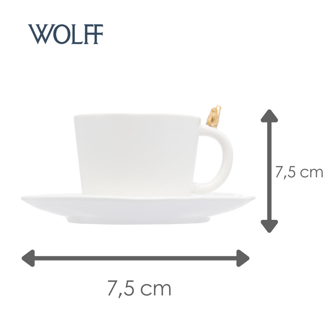 Conjunto 2 Xícaras de Chá de Cerâmica Colibri com Pires Branco 170ml - Wolff