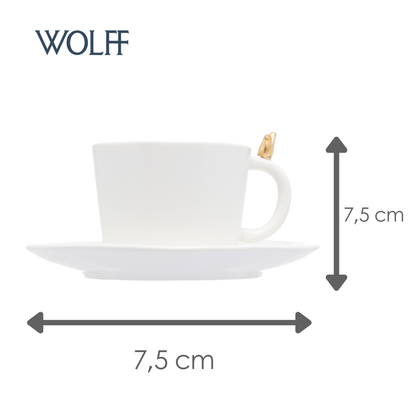 Conjunto 2 Xícaras de Chá de Cerâmica Colibri com Pires Branco 170ml - Wolff