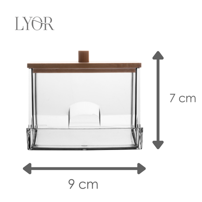 Porta Cotonete Retangular de Poliestireno com Tampa de Bambu My Box 9cm x 8cm x 7c-  Lyor