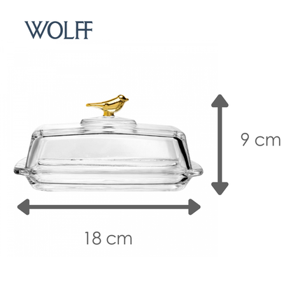 Manteigueira Retangular com Tampa Golden Bird 18cm - Cristal Ecológico | Wolff