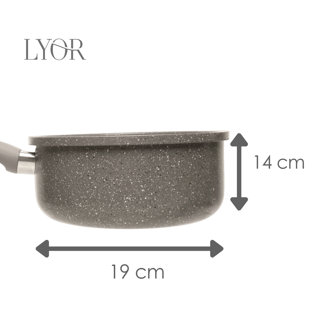 Panela de Indução Granito Chef 18cm Taupe Alumínio com Revestimento Cerâmico e Tampa de Vidro - Lyor