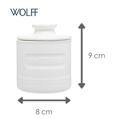 Manteigueira Francesa de Cerâmica com Tampa Branca Matte 8cm x 8cm x 9cm - Wolff