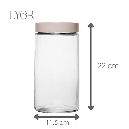 Pote com Tampa Bege com Visor Acrilíco 1,8L Vidro - Lyor