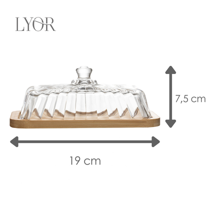 Manteigueira com Base de Bambu Striata 18cm x 10,5cm x 7,5cm Vidro - Lyor