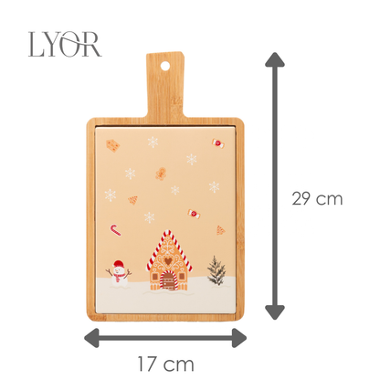Conjunto 3 Peças para Queijo com Tábua e Faca Encanto de Natal 29cm x 17cm x 1cm Bambu - Lyor