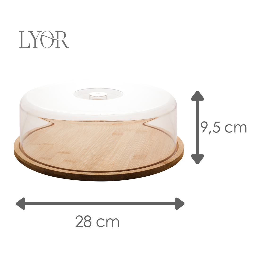 Boleira de Bambu com Tampa em Plástico 28cm x 28cm x 9,5cm - Lyor