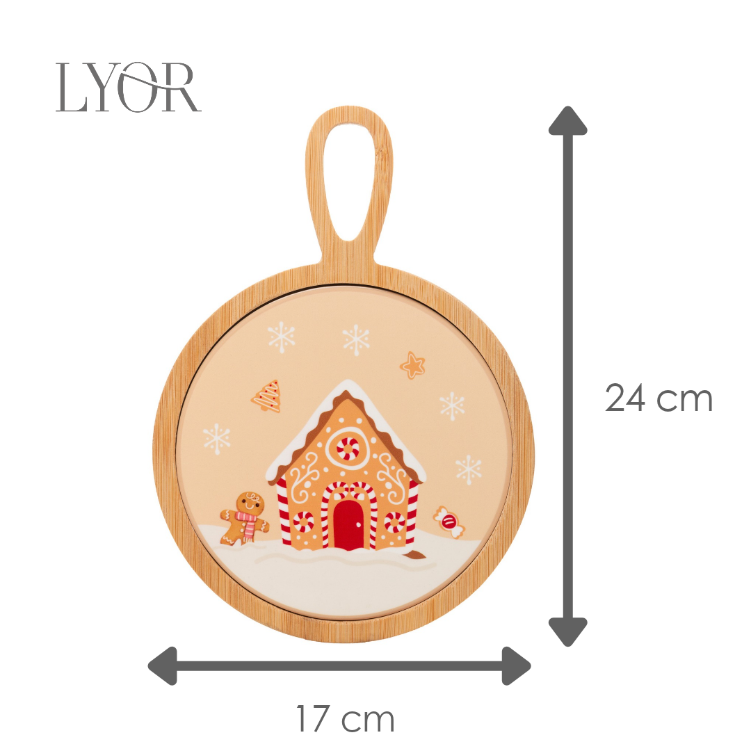 Conjunto 2 Peças Tábua com Bandeja Encanto de Natal 24cm x 17cm x 1cm Bambu -  Lyor