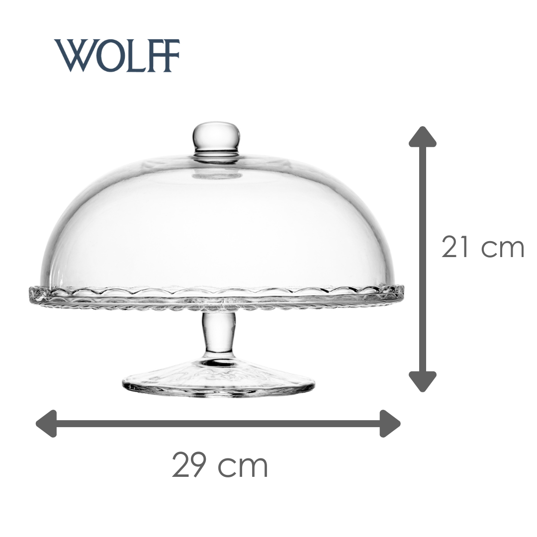 Prato para Bolo com Pé de Vidro e Tampa Bangkok 29cm x 21cm - Wolff