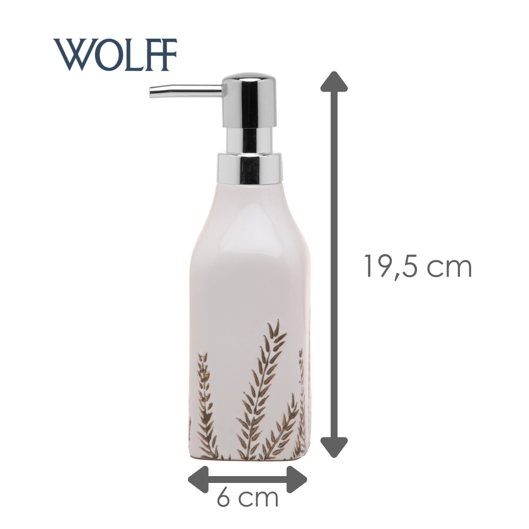 Porta Sabonete Líquido com Pump Prata Flurenza 330ml Branco Cerâmica - Wolff