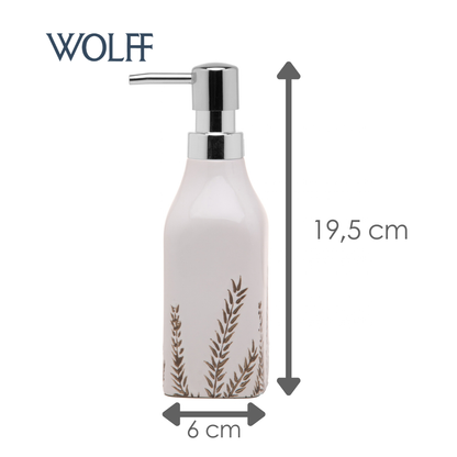 Porta Sabonete Líquido com Pump Prata Flurenza 330ml Branco Cerâmica - Wolff