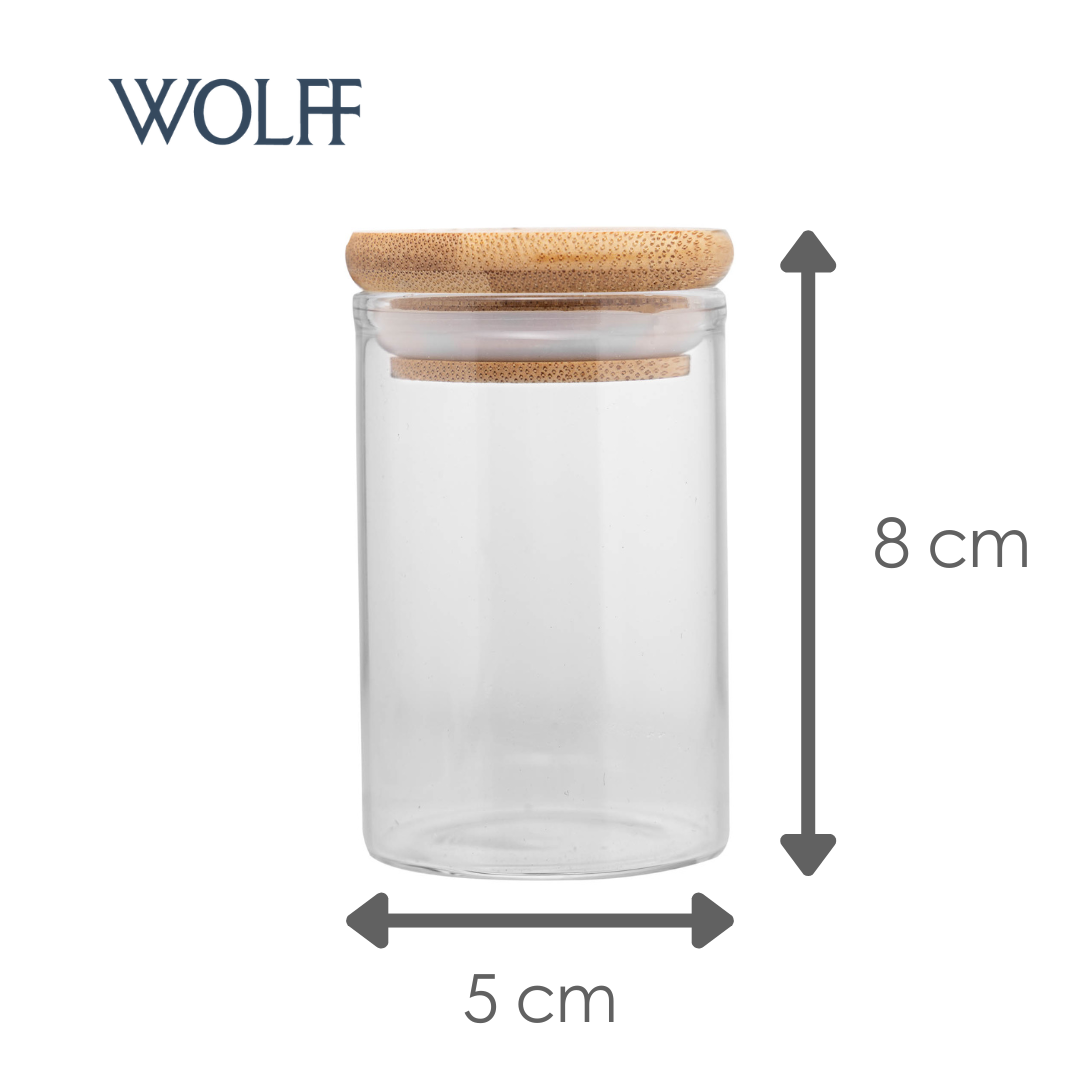 Porta Mantimento de Vidro Borossilicato com Tampa de Bambu 90ml - Wolff
