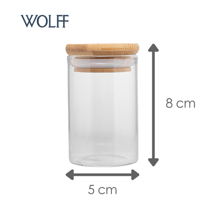 Porta Mantimento de Vidro Borossilicato com Tampa de Bambu 90ml - Wolff