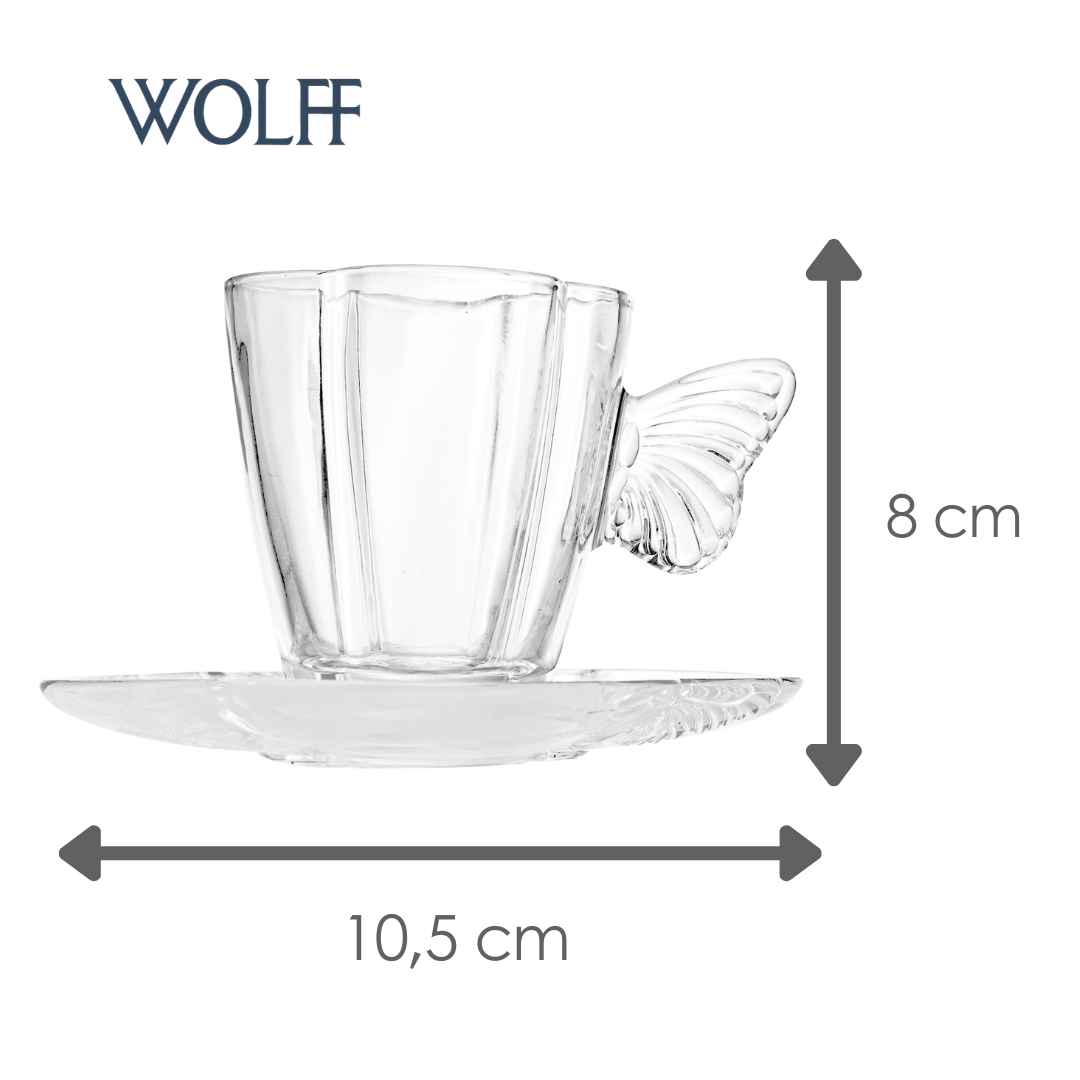 Conjunto 4 Xícaras de Chá com Pires Butterfly 180ml Cristal - Wolff