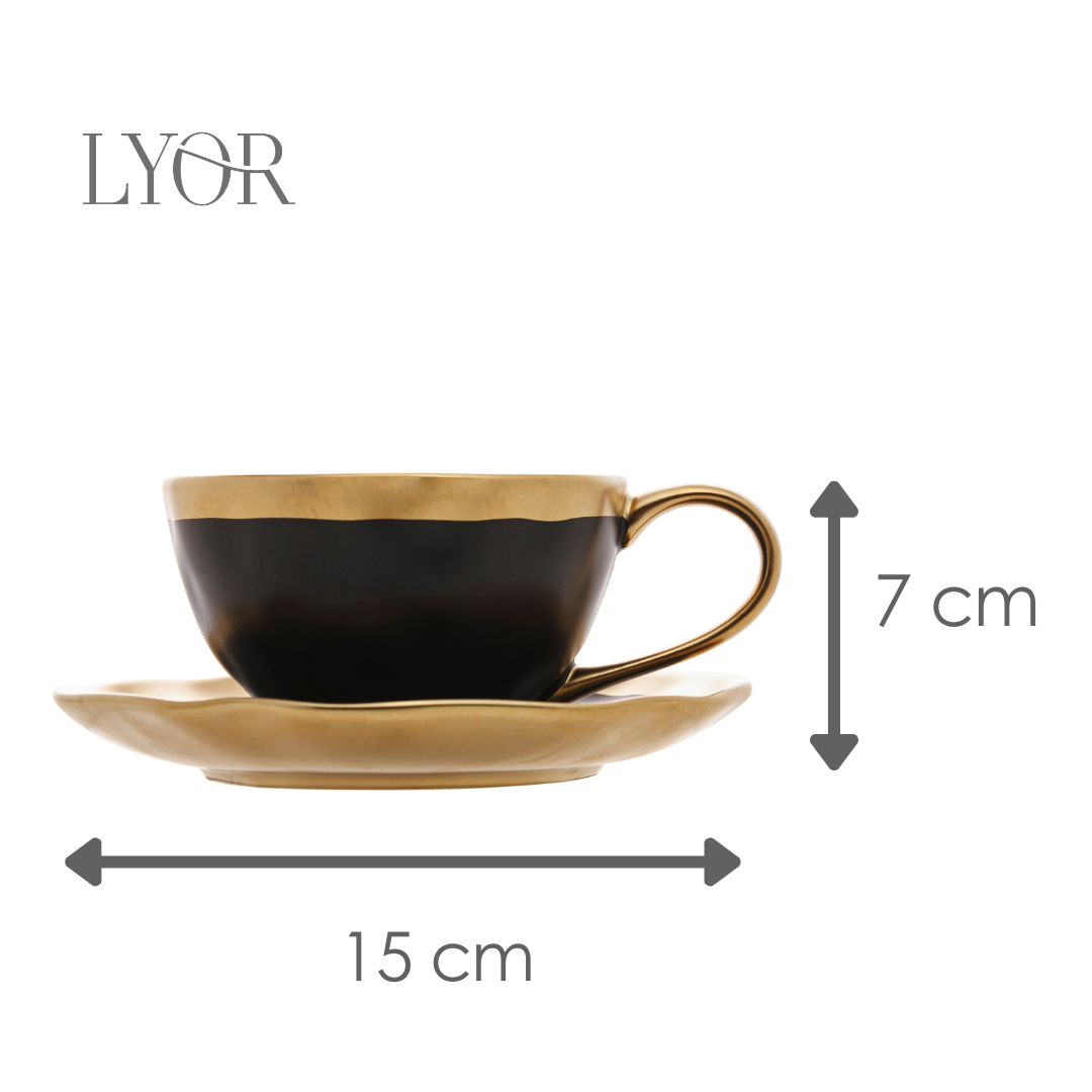 Xícara de Chá De Porcelana Dubai Preto E Dourado 200ml Wolff