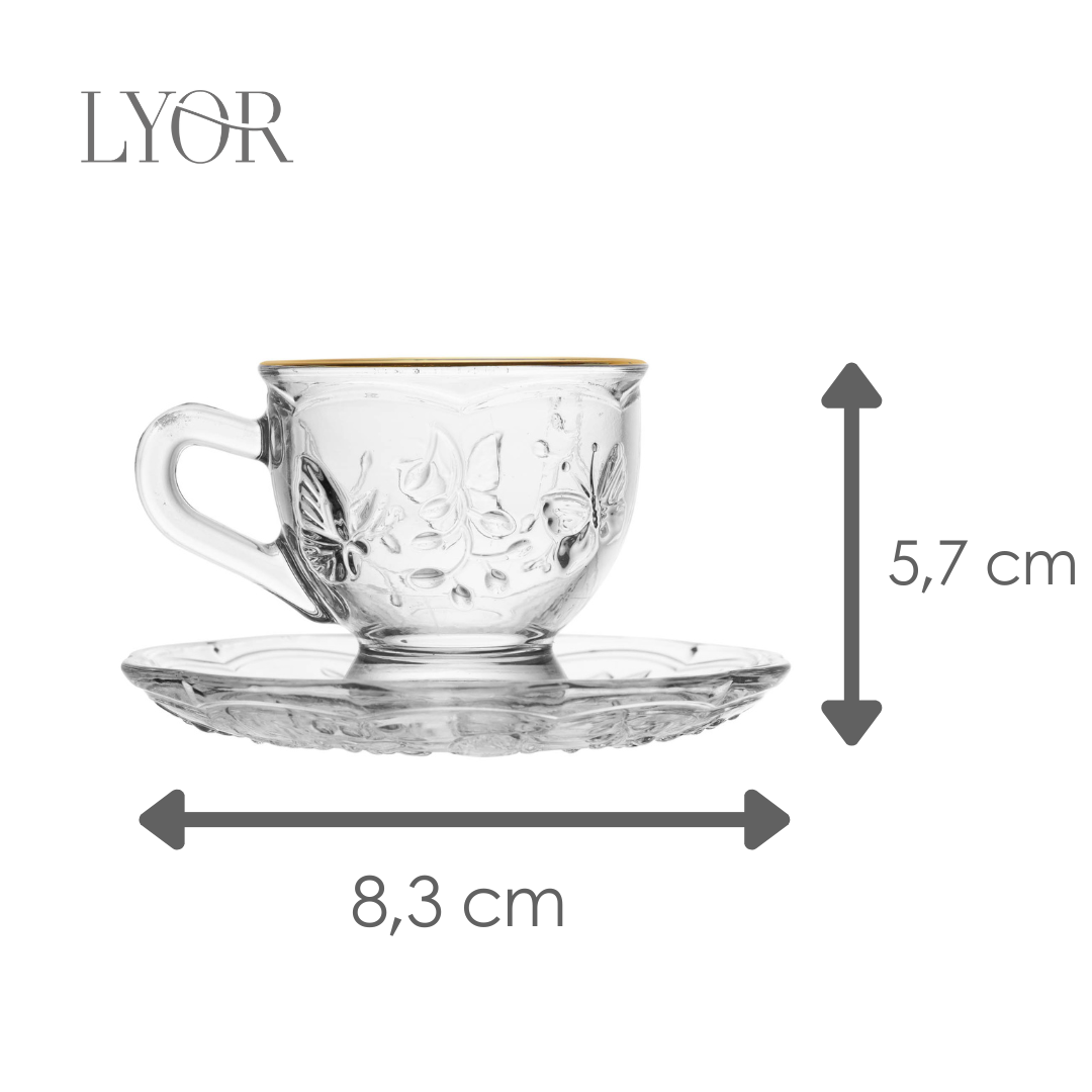 Xícara de Café com Pires New Butterfly com Fio de Ouro 80ml Cristal Ecológico - Lyor