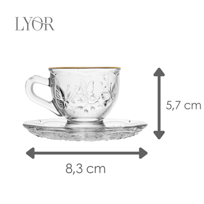 Xícara de Café com Pires New Butterfly com Fio de Ouro 80ml Cristal Ecológico - Lyor
