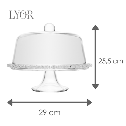 Prato para Bolo com Pé e Tampa Coração 25,5cm x 29cm Cristal - Lyor