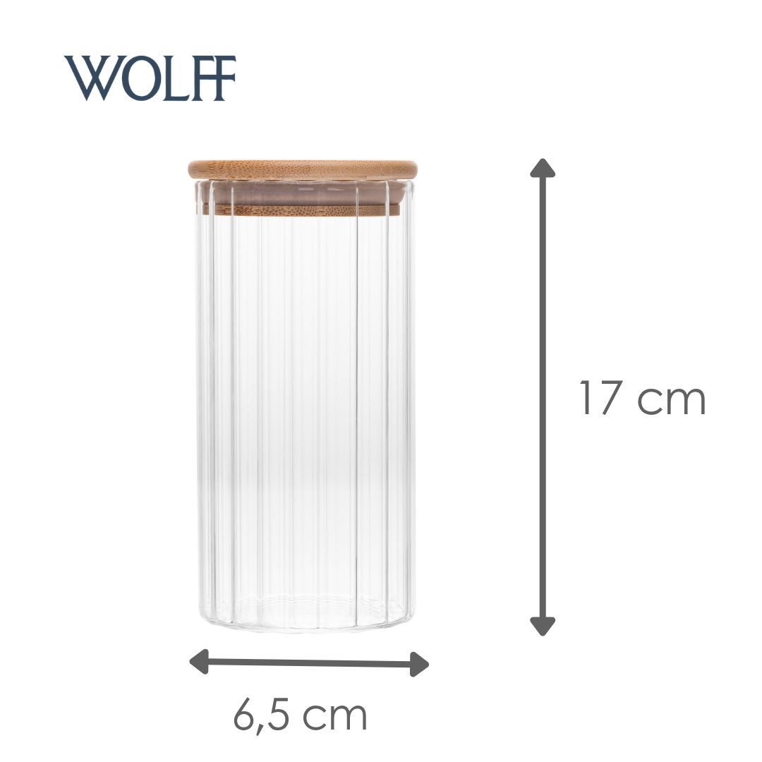 Porta Mantimento com Tampa de Bambu Canelado 400ml Vidro Borossilicato – Wolff