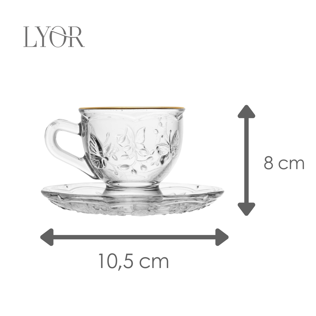Xícara de Chá com Pires New Butterfly com Fio de Ouro 180ml Cristal Ecológico - Lyor