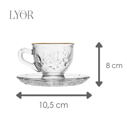 Xícara de Chá com Pires New Butterfly com Fio de Ouro 180ml Cristal Ecológico - Lyor