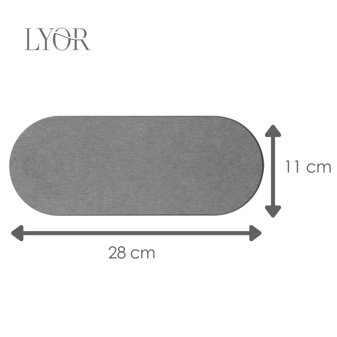 Bandeja Oval Absorvente para Pia 28cm x 11cm Cinza Escuro Pedra Diatomita - Lyor