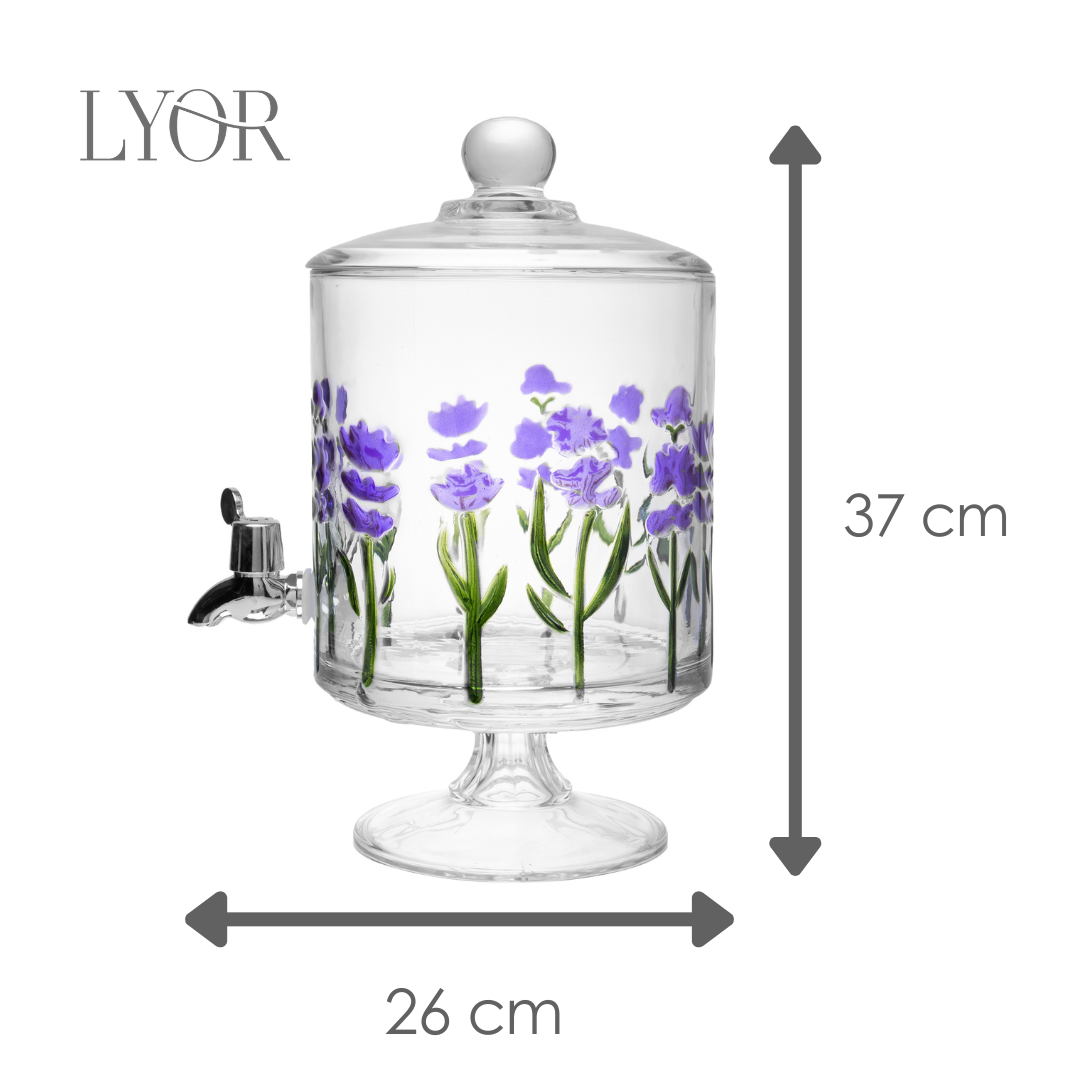 Suqueira Bold com Pé e Tampa Lavanda Hand Painting 2L Cristal Lyor