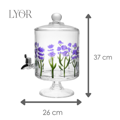 Suqueira Bold com Pé e Tampa Lavanda Hand Painting 2L Cristal Lyor
