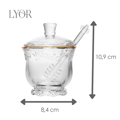 Meleira com Pegador e Tampa Serena com Fio de Ouro 180ml Cristal - Wolff